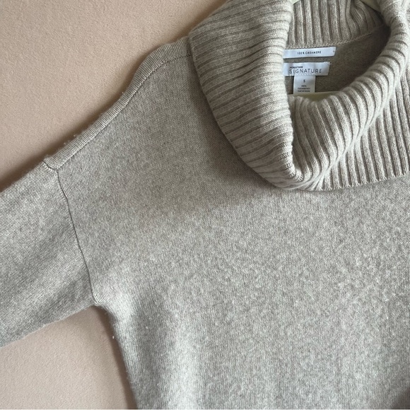 Nordstrom Signature 100% Cashmere Pullover Cowl Neck Oversized Beige Size S - Picture 5 of 14